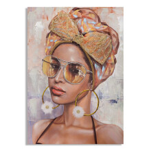 Dipinto su tela multicolore donna con applicazioni cm 70x3x100