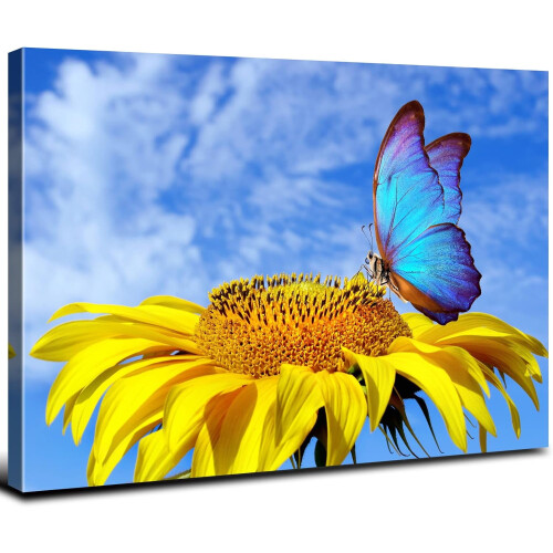 Tableau sur toile Tournesol Papillon 30 x 40 cm