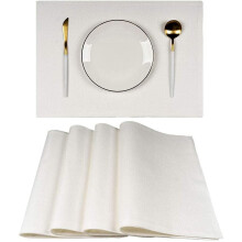 White Linen-Effect Placemats Set of 4, 13 x 19 in