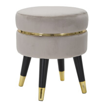 Pouf rotondo in tessuto grigio con gambe in legno Ø cm 35X40,5