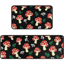 Black Kitchen Rug Set of 2 – 17x30" & 17x48" Non-Slip