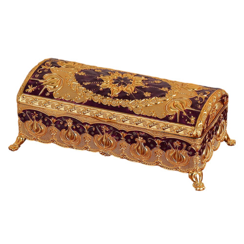 Stylish Antique Inspires Rectangular Enamel Jewelry Case-Purple