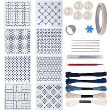 Stickschablonen-Set mit PET-Vorlagen, Nadelfaden und Stoff im-B