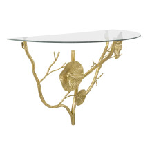 Comodino sospeso in metallo dorato e piano in vetro cm 60x30x40