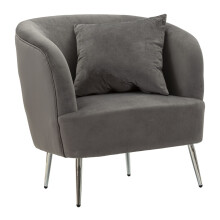 Poltrona in metallo argentato e velluto grigio con cuscino cm 73x66x78