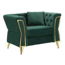 Poltrona in metallo e velluto verde con cuscino cm 104x83x77