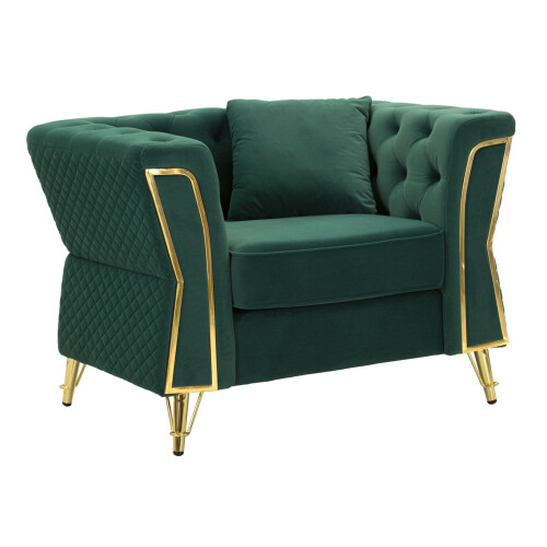 Poltrona in metallo e velluto verde con cuscino cm 104x83x77