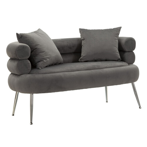 Divanetto 2 posti in metallo e velluto con cuscini cm 133x68x69