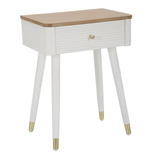 Comodino in legno bianco e marrone con cassetto cm 45x32x62