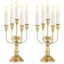 Gold Metal 5-Stem Candelabra Set of 2