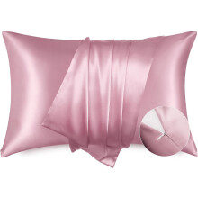 Satijnen kussensloop met rits, 2 stuks, kingsize, roze