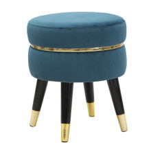 Sgabello rotondo in tessuto blu con gambe in legno Ø cm 35X40,5