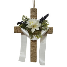Easter Cross Wreath with Artificial Lilies 9 x 13.8 in