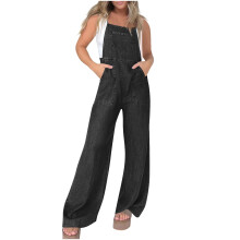 Mouwloze damesjumpsuit met col, wijde pijpen en zakken