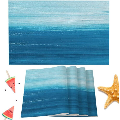 Ensemble de 6 sets de table en polyester sur le thème de l'océan et de la mer