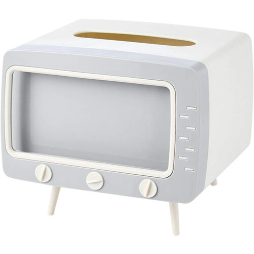 Boîte à mouchoirs rétro avec support pour téléphone, grise