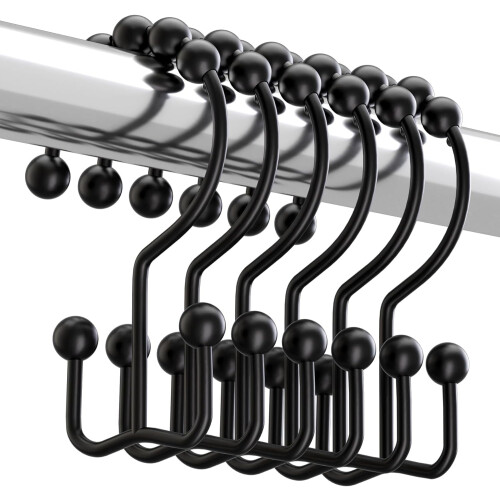 Duschvorhangringe, mattschwarz, Metall, Doppelgleiter, Set