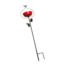Metal Birdbath Bird Feeding Station with Decorative Bird-Red