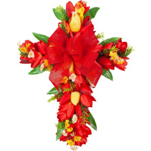 Artificial Easter Cross Wreath with Tulips, 45cm