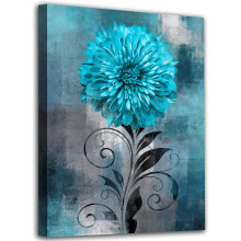 Quadro decorativo em tela com margaridas turquesa, 30x40cm