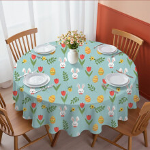 Light Blue Tulip Print Round Tablecloth 60 Inch