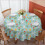 Light Blue Tulip Print Round Tablecloth 60 Inch 1