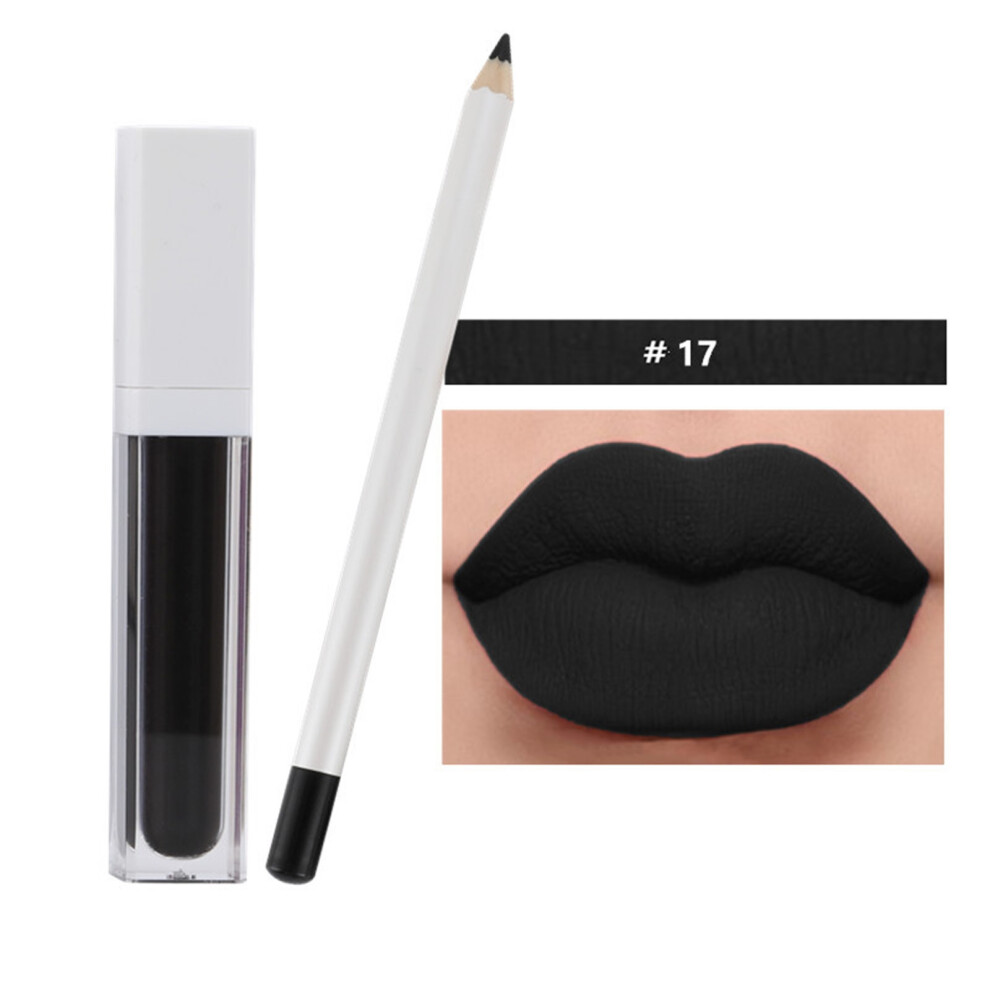(Q) 21-Color Lip Gloss Lip Gloss Pencil Lip Gloss SetLip Glaze Does Not Fade, Does Not Stick To The Cup Matte 2 Sets(1 Lip Pencil+ 1 Lip Glaze)