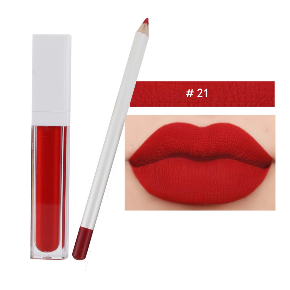 (U) 21-Color Lip Gloss Lip Gloss Pencil Lip Gloss SetLip Glaze Does Not Fade, Does Not Stick To The Cup Matte 2 Sets(1 Lip Pencil+ 1 Lip Glaze)