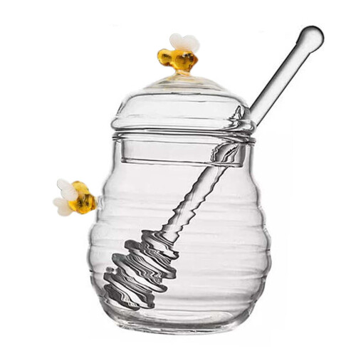 Glass Honey Jar with Dipper and Lid