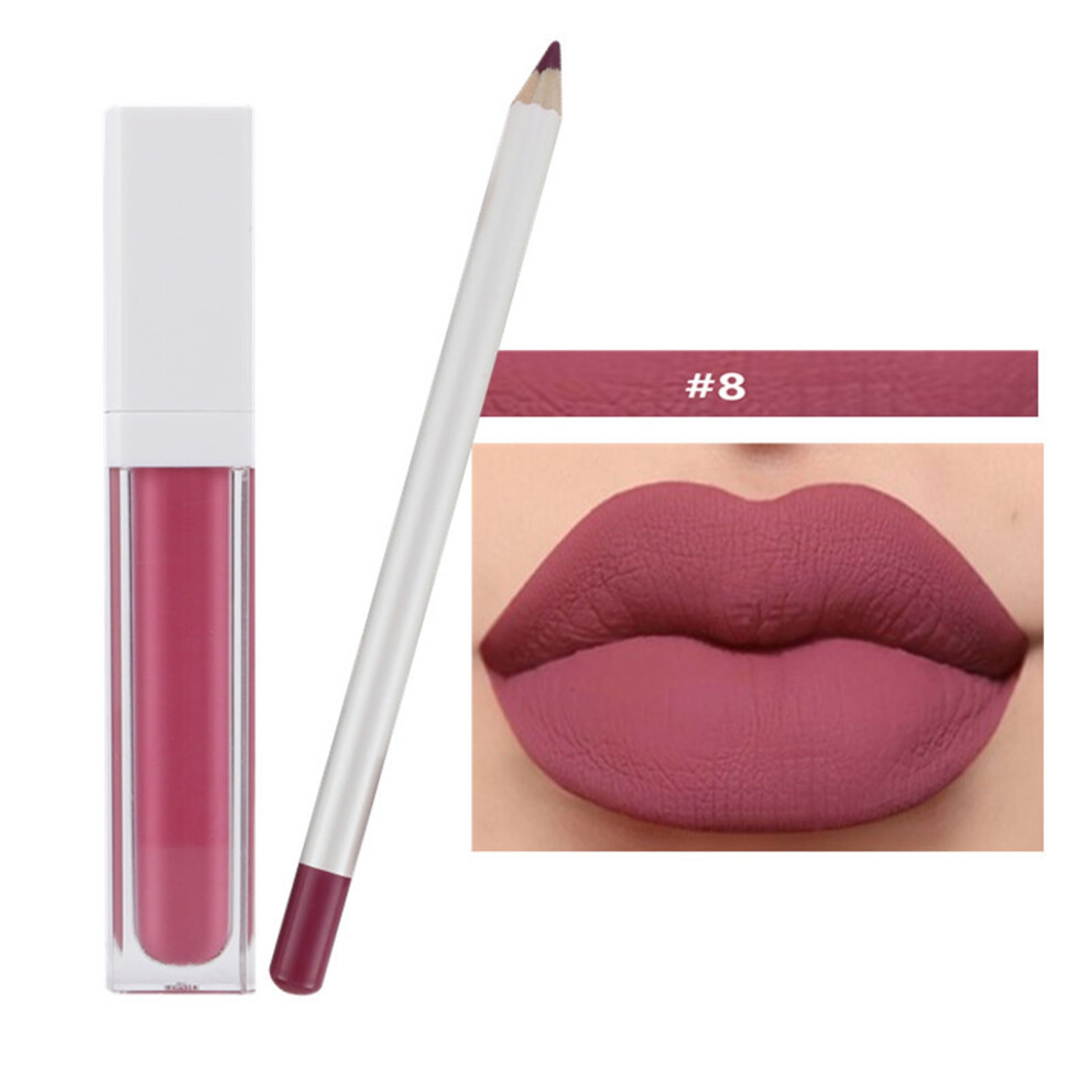 (H) 21-Color Lip Gloss Lip Gloss Pencil Lip Gloss SetLip Glaze Does Not Fade, Does Not Stick To The Cup Matte 2 Sets(1 Lip Pencil+ 1 Lip Glaze)