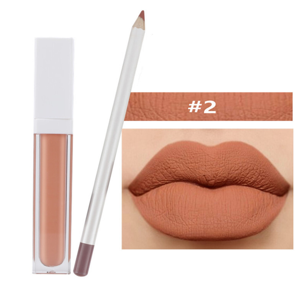(B) 21-Color Lip Gloss Lip Gloss Pencil Lip Gloss SetLip Glaze Does Not Fade, Does Not Stick To The Cup Matte 2 Sets(1 Lip Pencil+ 1 Lip Glaze)