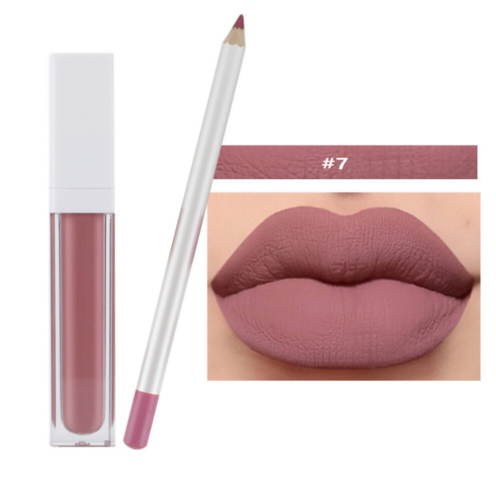 (G) 21-Color Lip Gloss Lip Gloss Pencil Lip Gloss SetLip Glaze Does Not Fade, Does Not Stick To The Cup Matte 2 Sets(1 Lip Pencil+ 1 Lip Glaze)
