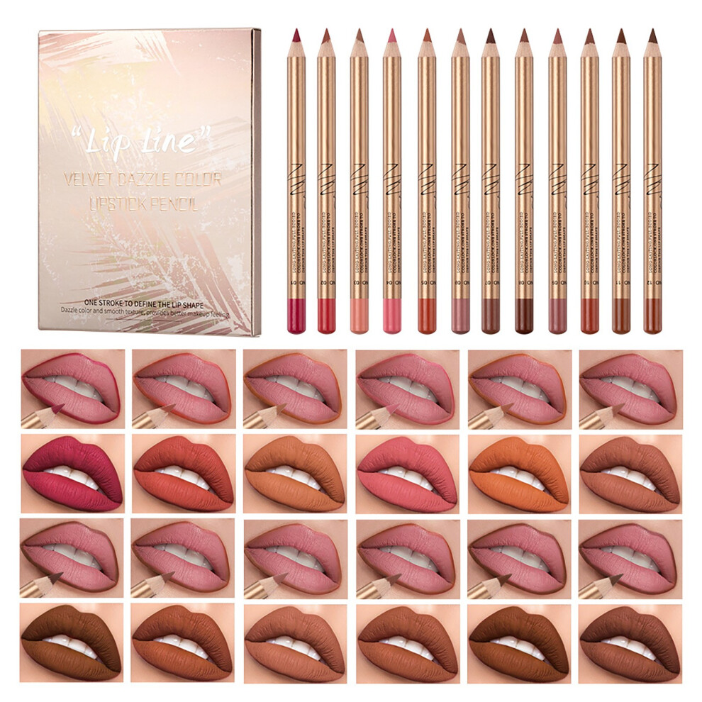 Brown (Brown) Lipstick Lip Pencil Matte No Fading No Smudging Long-Lasting Waterproof Lip Liner Set