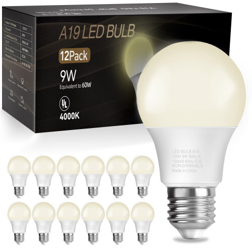 Bec LED A19, echivalent 60W, 4000K, 9W