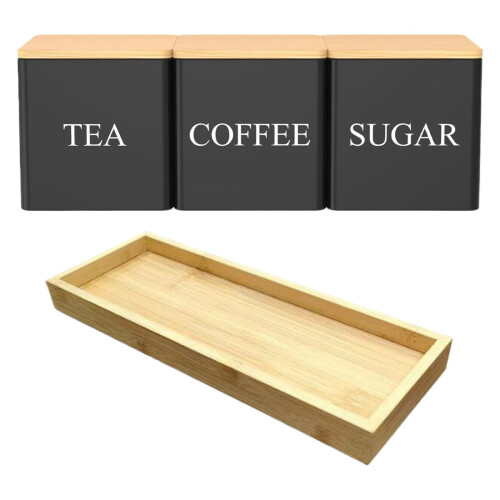 3-Piece Metal Tea Coffee Sugar Canisters 500ml Square
