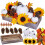 Assorted White Pumpkins Maple Leaves & Pine Cones in Wooden 1