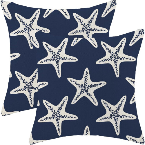 Conjunto de 2 capas de almofada azul-marinho com estrela-do-mar, 50x50cm (20x20 polegadas).