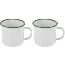 Juego de 2 tazas de esmalte vintage – 360 ml, color blanco