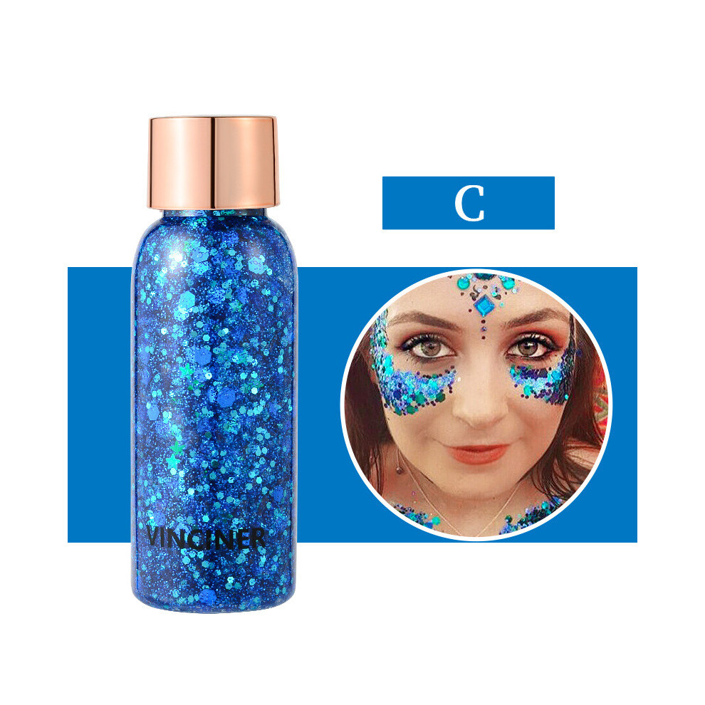(C) Body Glitter Gel Mermaid Sequins Chunky Long Lasting Body Glitter For Body Face Hair Holographic Body Glitter For N Festival Makeup30ml