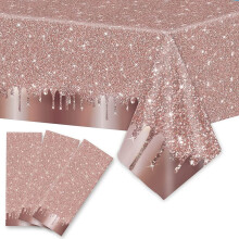 Roségouden plastic tafelkleden met pailletten, 54x108 inch (3 stuks)