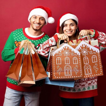 Vianočná darčeková taška s perníkovou chalúpkou 32,7 x 18,1 cm