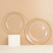10 transparante ronde plastic dinerborden van 25 cm met gouden rand