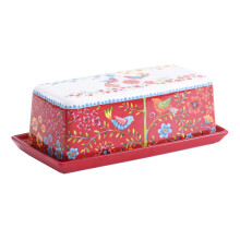 Manteigueira de cerâmica Bico Red Spring Bird com tampa