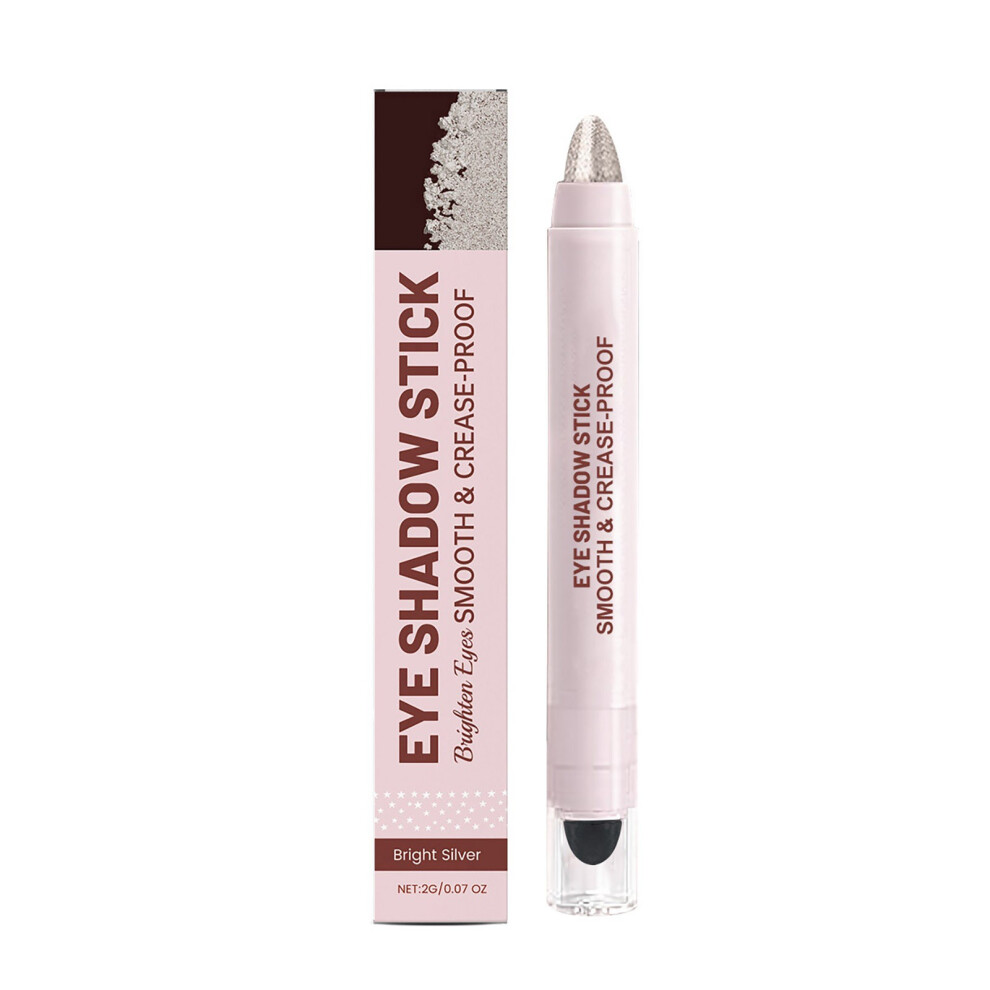 Silver (Silver) Eyeshadow Stick Eye Brightener Stick Built-In Brush Creamy Eye Makeup Waterproof Long Lasting Glitter Highlighter Eye Liner Pencil