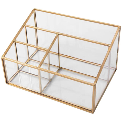Transparenter Make-up-Organizer aus Glas mit Goldrand