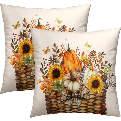 Conjunto de 2 capas de almofada decorativas para o outono, 45x45 cm (18x18 polegadas)
