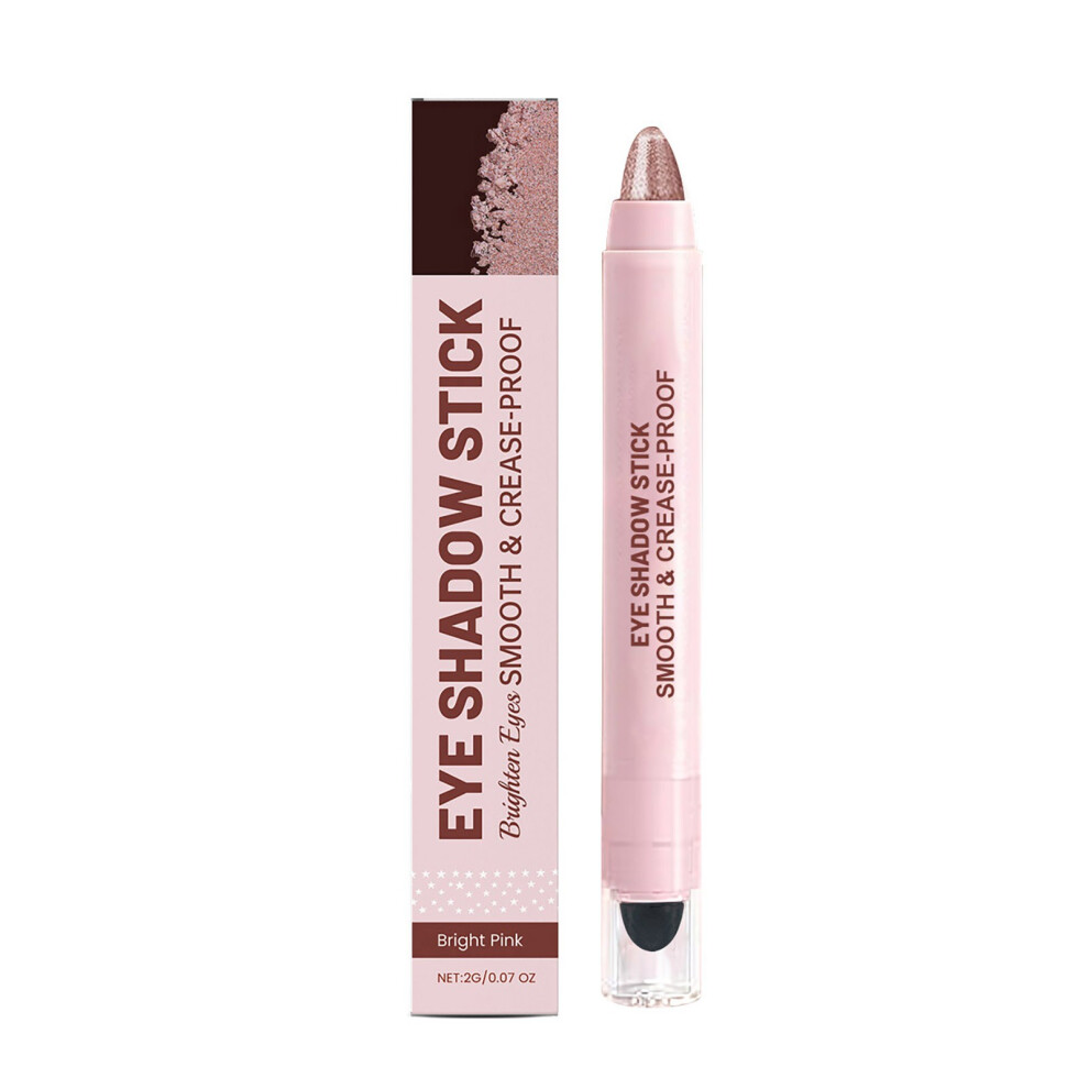 Pink (Pink) Eyeshadow Stick Eye Brightener Stick Built-In Brush Creamy Eye Makeup Waterproof Long Lasting Glitter Highlighter Eye Liner Pencil