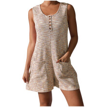 Mouwloze jumpsuit voor dames met col, wijde pijpen en zakken