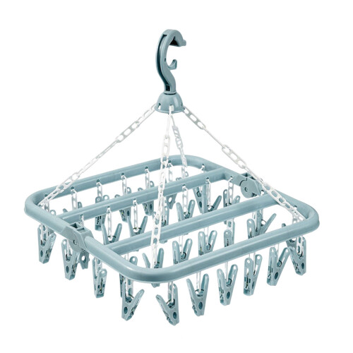 Foldable Clothes Drying Rack with 32 Clips, Blue