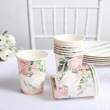 Vasos de papel blancos de 9 oz con diseño de flores de peonía (paquete de 24)